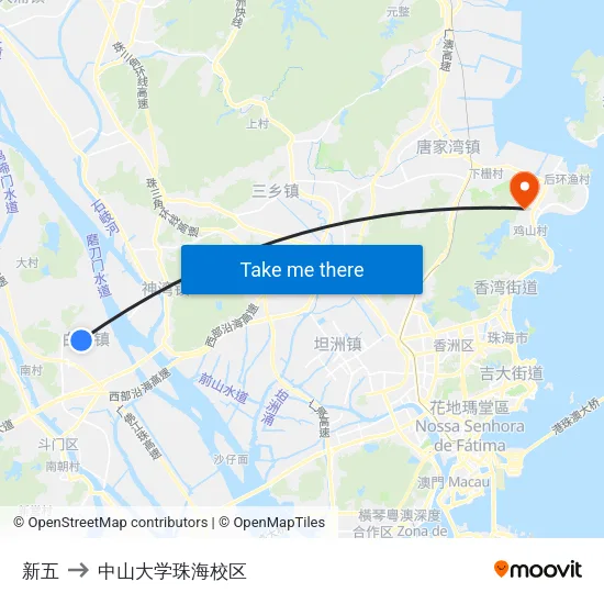 新五 to 中山大学珠海校区 map
