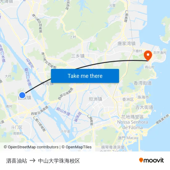 泗喜油站 to 中山大学珠海校区 map