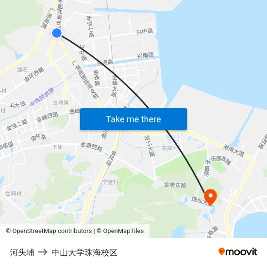河头埔 to 中山大学珠海校区 map
