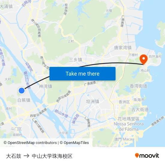 大石鼓 to 中山大学珠海校区 map