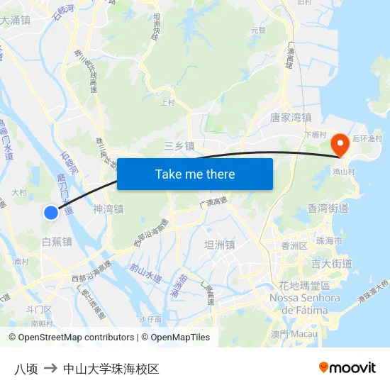 八顷 to 中山大学珠海校区 map