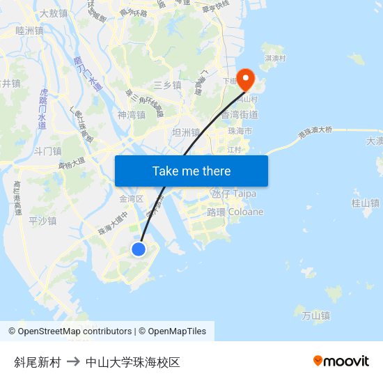 斜尾新村 to 中山大学珠海校区 map