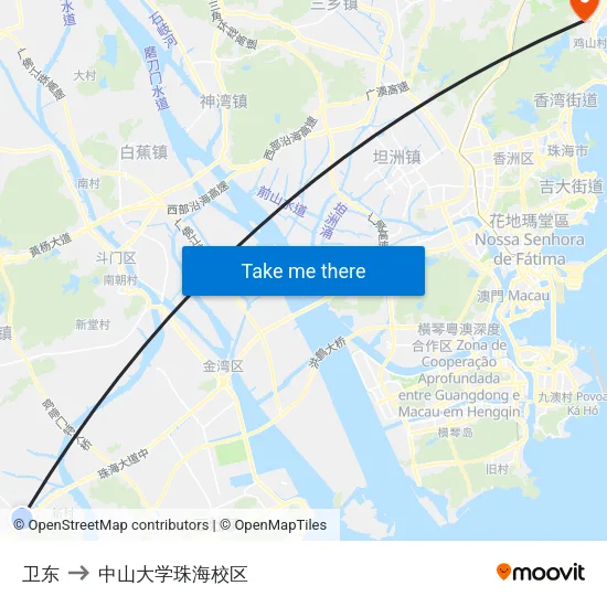卫东 to 中山大学珠海校区 map