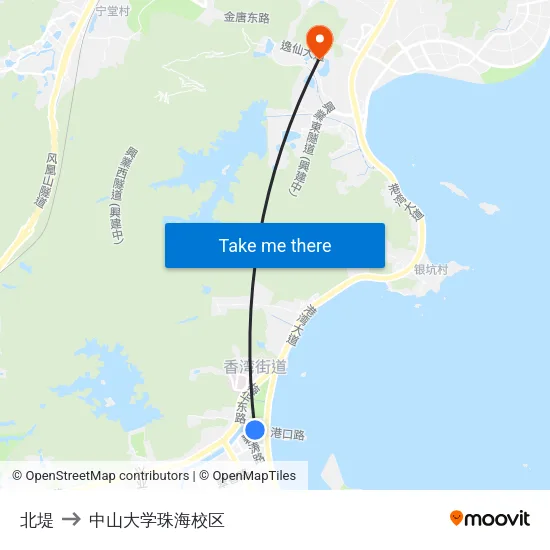 北堤 to 中山大学珠海校区 map