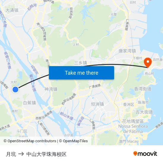 月坑 to 中山大学珠海校区 map