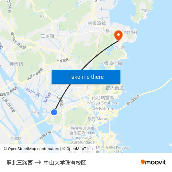 屏北三路西 to 中山大学珠海校区 map