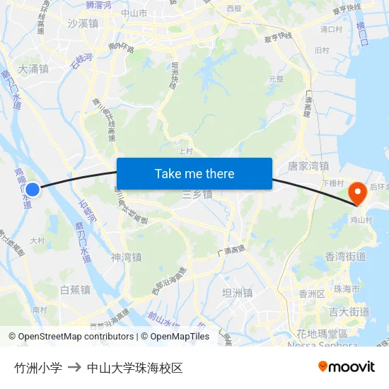 竹洲小学 to 中山大学珠海校区 map