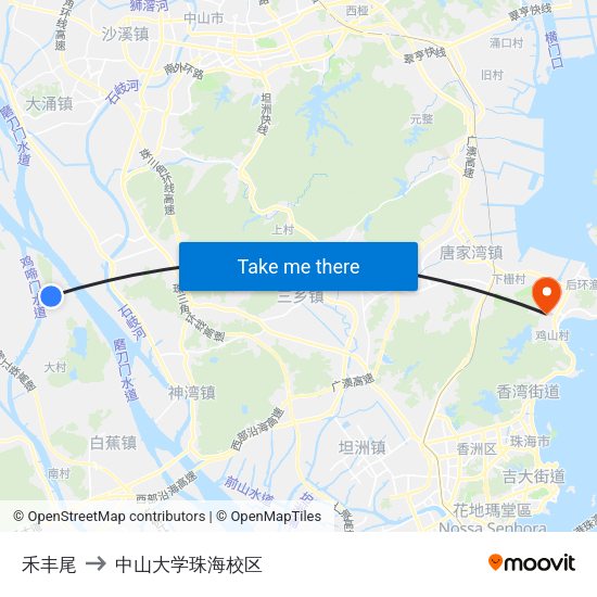 禾丰尾 to 中山大学珠海校区 map