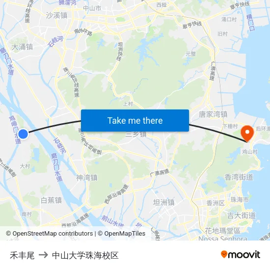 禾丰尾 to 中山大学珠海校区 map