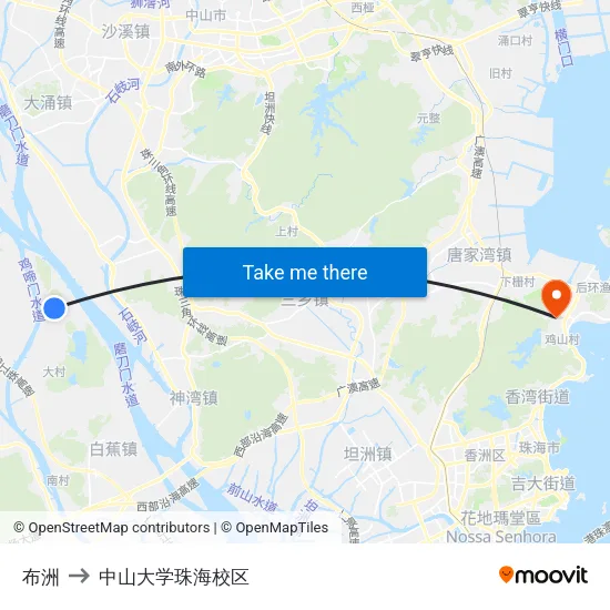 布洲 to 中山大学珠海校区 map