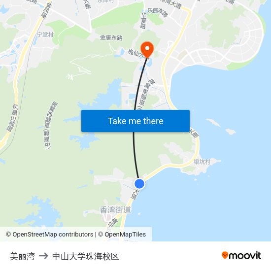 美丽湾 to 中山大学珠海校区 map
