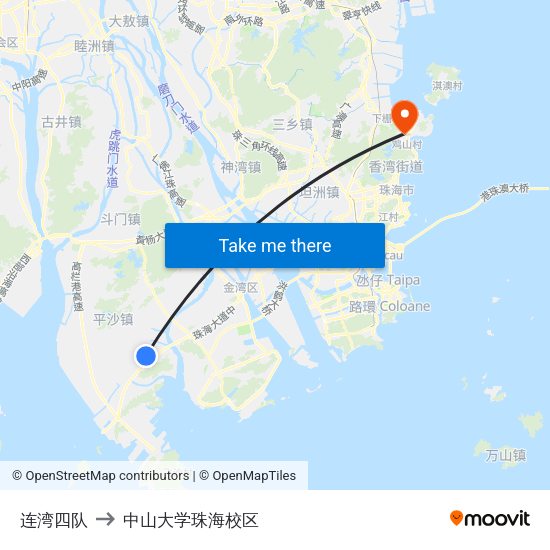 连湾四队 to 中山大学珠海校区 map