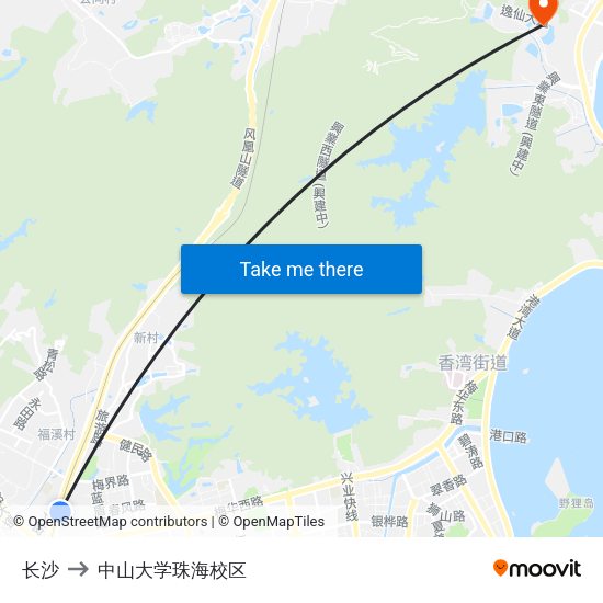 长沙 to 中山大学珠海校区 map
