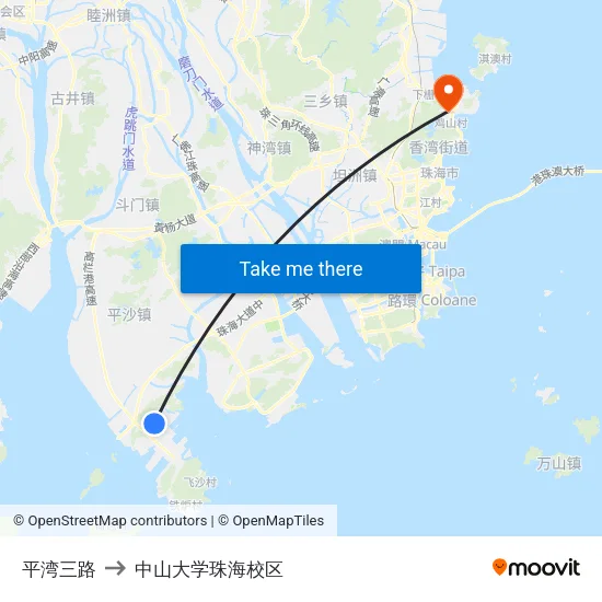 平湾三路 to 中山大学珠海校区 map