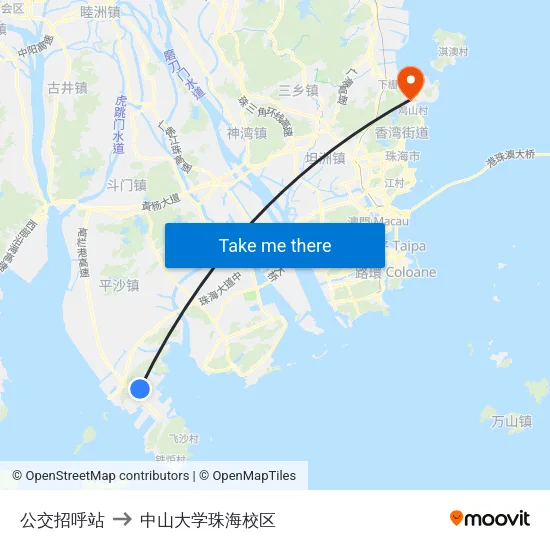 公交招呼站 to 中山大学珠海校区 map
