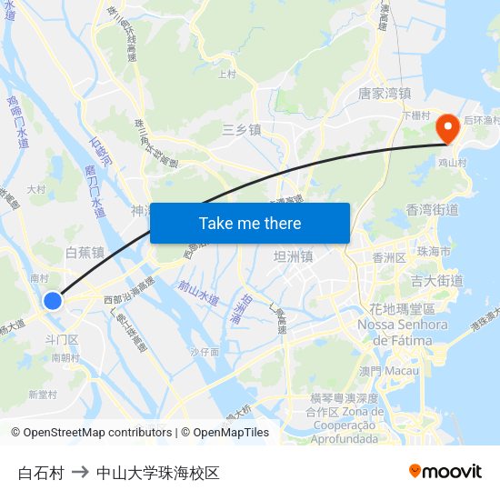 白石村 to 中山大学珠海校区 map