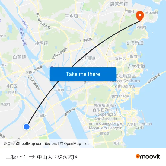 三板小学 to 中山大学珠海校区 map