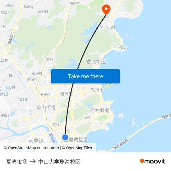 夏湾市场 to 中山大学珠海校区 map