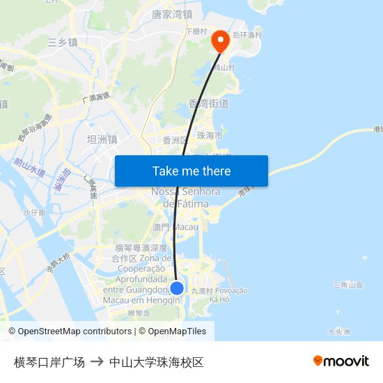 横琴口岸广场 to 中山大学珠海校区 map