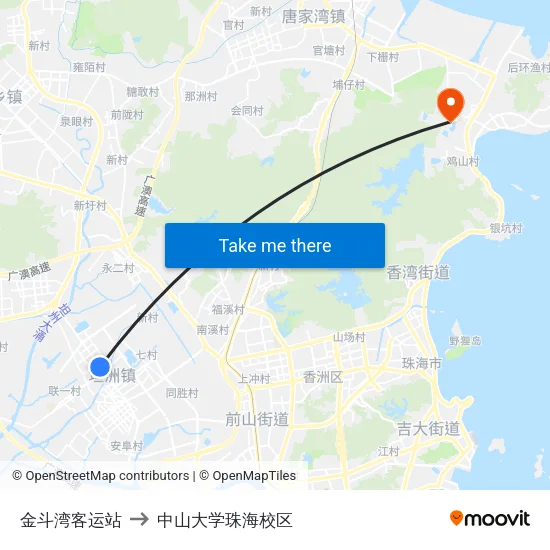 金斗湾客运站 to 中山大学珠海校区 map