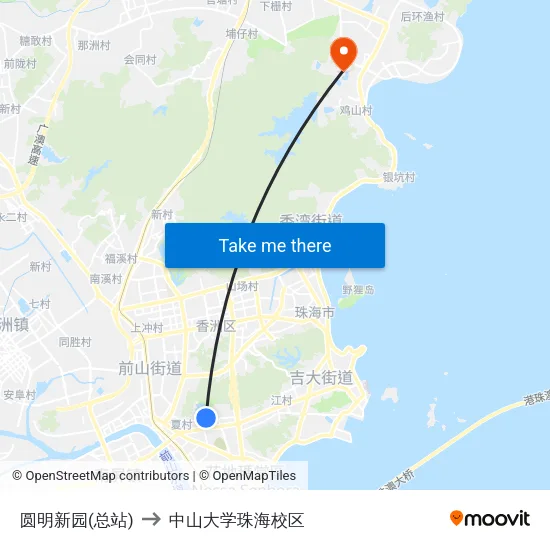 圆明新园(总站) to 中山大学珠海校区 map