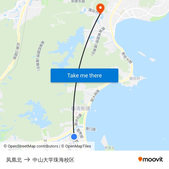 凤凰北 to 中山大学珠海校区 map