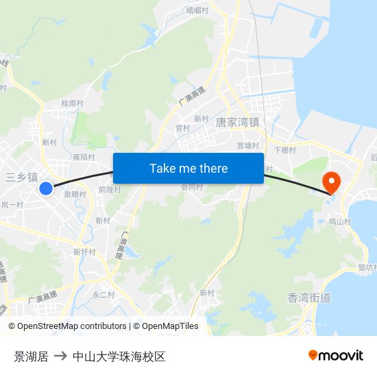 景湖居 to 中山大学珠海校区 map