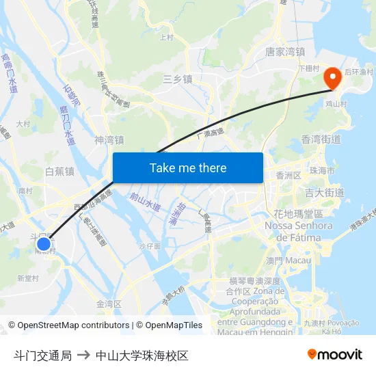 斗门交通局 to 中山大学珠海校区 map