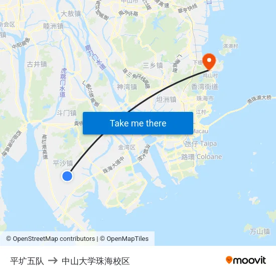 平圹五队 to 中山大学珠海校区 map