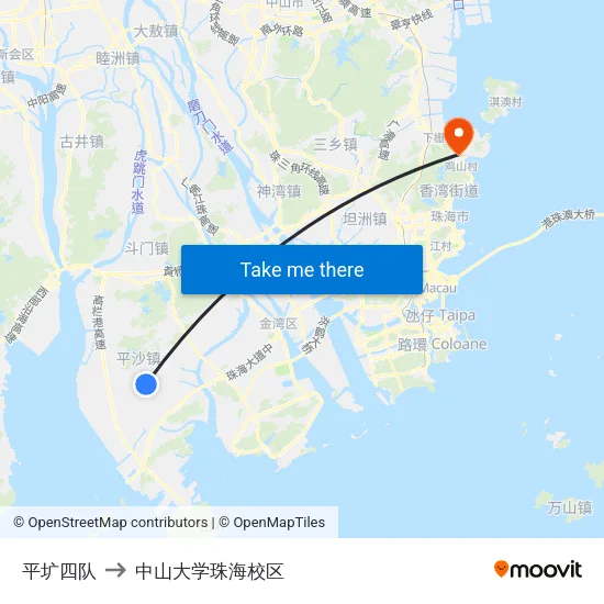 平圹四队 to 中山大学珠海校区 map