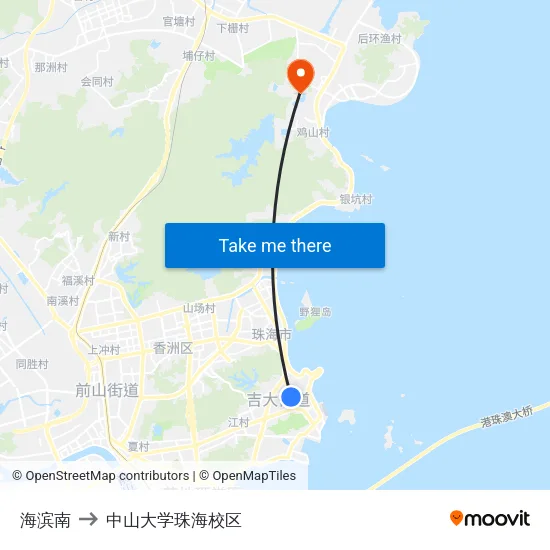 海滨南 to 中山大学珠海校区 map