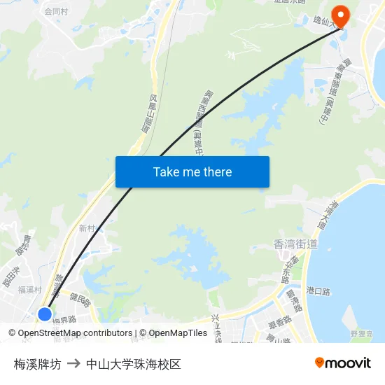 梅溪牌坊 to 中山大学珠海校区 map