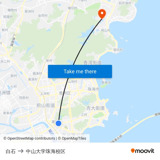 白石 to 中山大学珠海校区 map