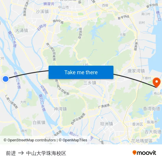 前进 to 中山大学珠海校区 map