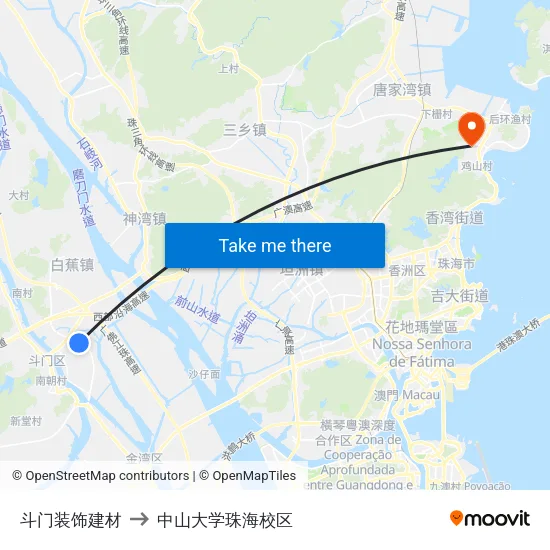 斗门装饰建材 to 中山大学珠海校区 map