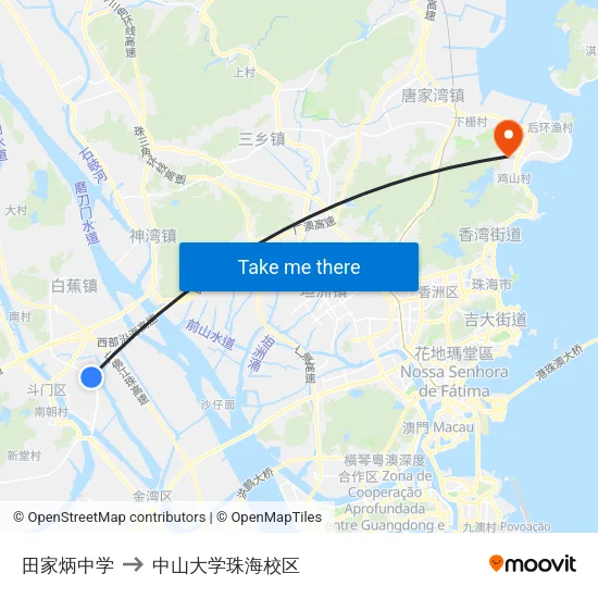 田家炳中学 to 中山大学珠海校区 map