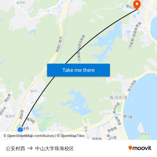 公安村西 to 中山大学珠海校区 map