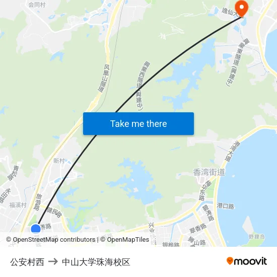 公安村西 to 中山大学珠海校区 map
