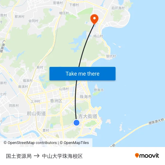 国土资源局 to 中山大学珠海校区 map