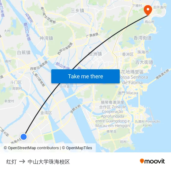 红灯 to 中山大学珠海校区 map