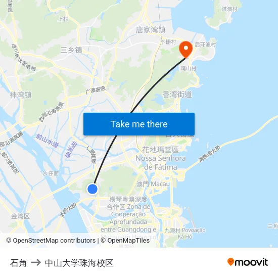石角 to 中山大学珠海校区 map