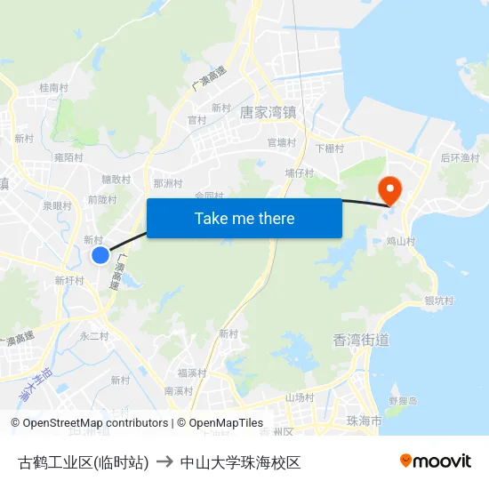 古鹤工业区(临时站) to 中山大学珠海校区 map
