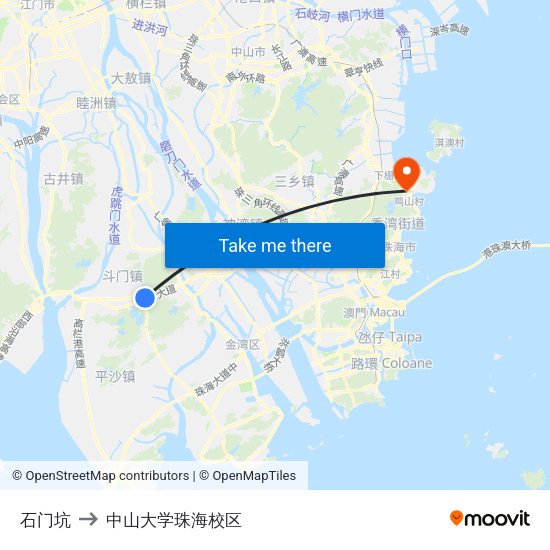 石门坑 to 中山大学珠海校区 map