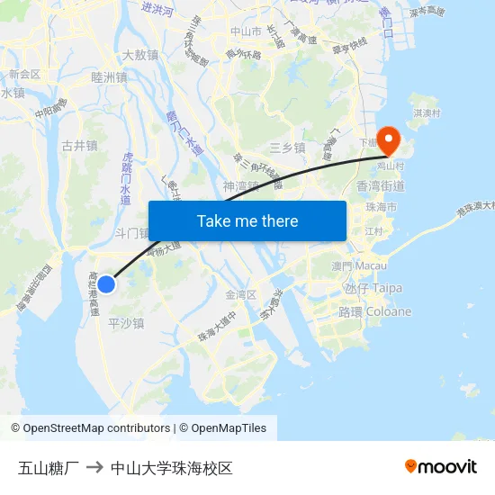 五山糖厂 to 中山大学珠海校区 map