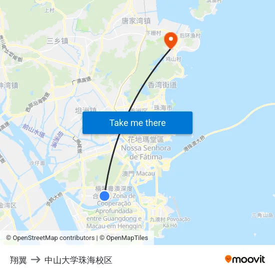 翔翼 to 中山大学珠海校区 map