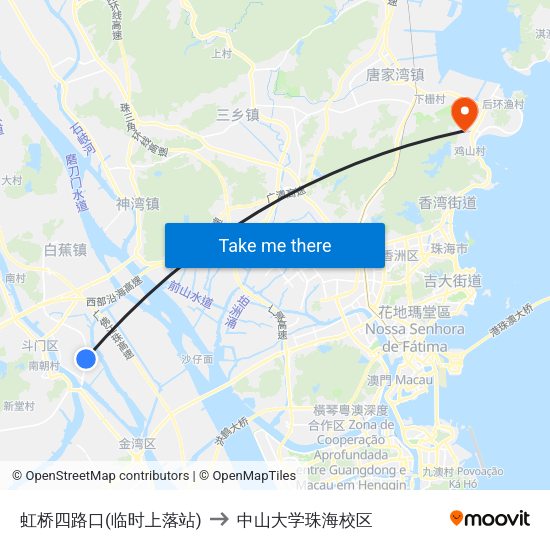虹桥四路口(临时上落站) to 中山大学珠海校区 map