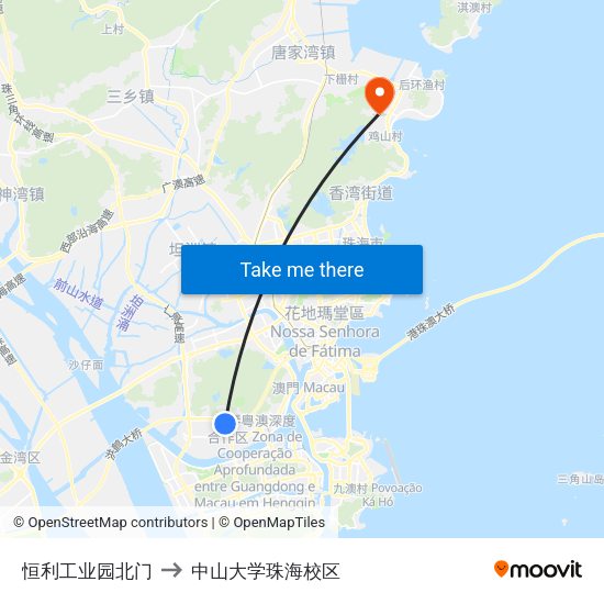 恒利工业园北门 to 中山大学珠海校区 map