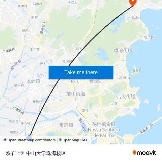 双石 to 中山大学珠海校区 map