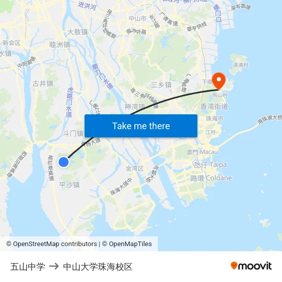 五山中学 to 中山大学珠海校区 map