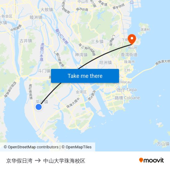 京华假日湾 to 中山大学珠海校区 map